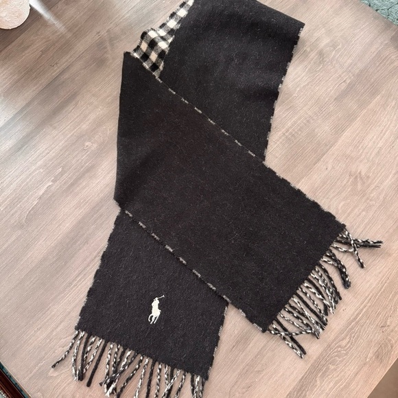 Polo Ralph Lauren Lamb wool black white gingham plaid fringe scarf NWOT - Picture 5 of 8